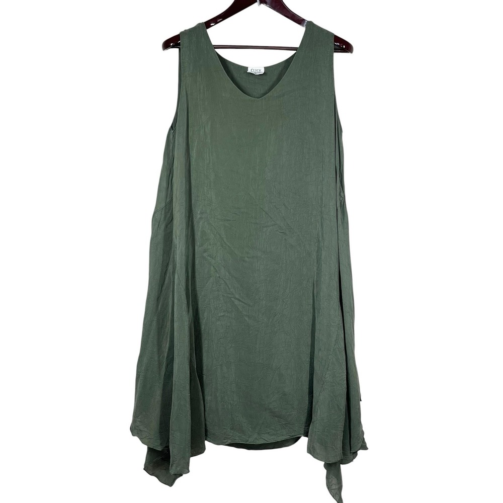 Click by Color Me Cotton Bias Cut Ruffle Dress Size L Green Rayon Lettuce Hem